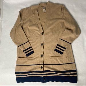Womens Duluth Trading Co Cardigan Sweater Plus Size 1X Beige Blue Stripe